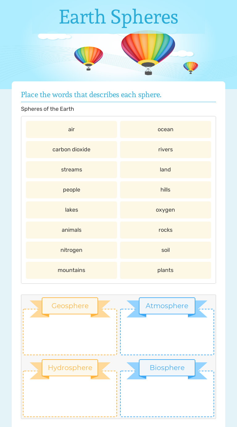 Earth Spheres | Interactive Worksheet By Maekeda Binns | Wizer.me