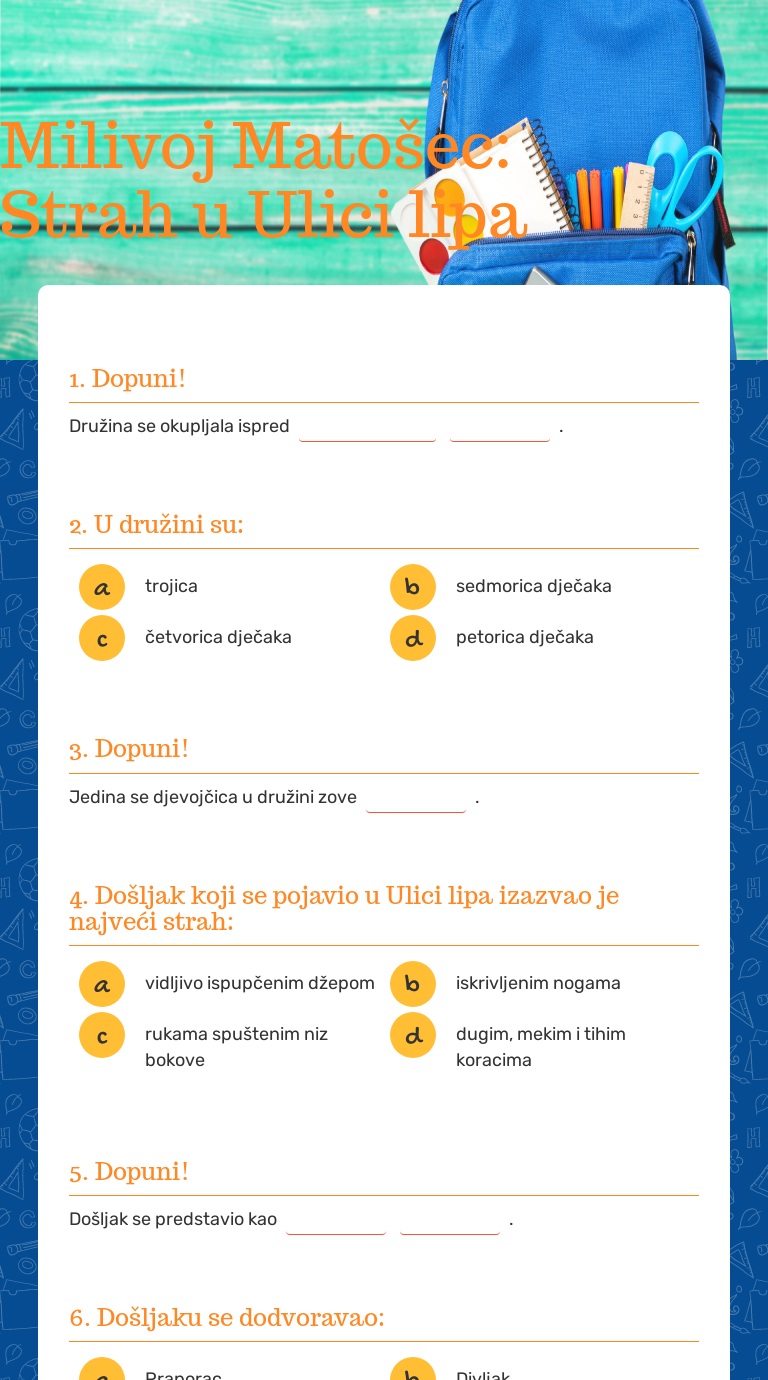 Milivoj Matošec: Strah u Ulici lipa worksheet preview image