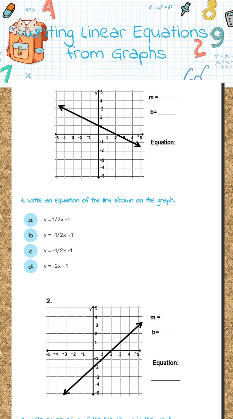 Writing linear equations from graphs interactive worksheet by lacey