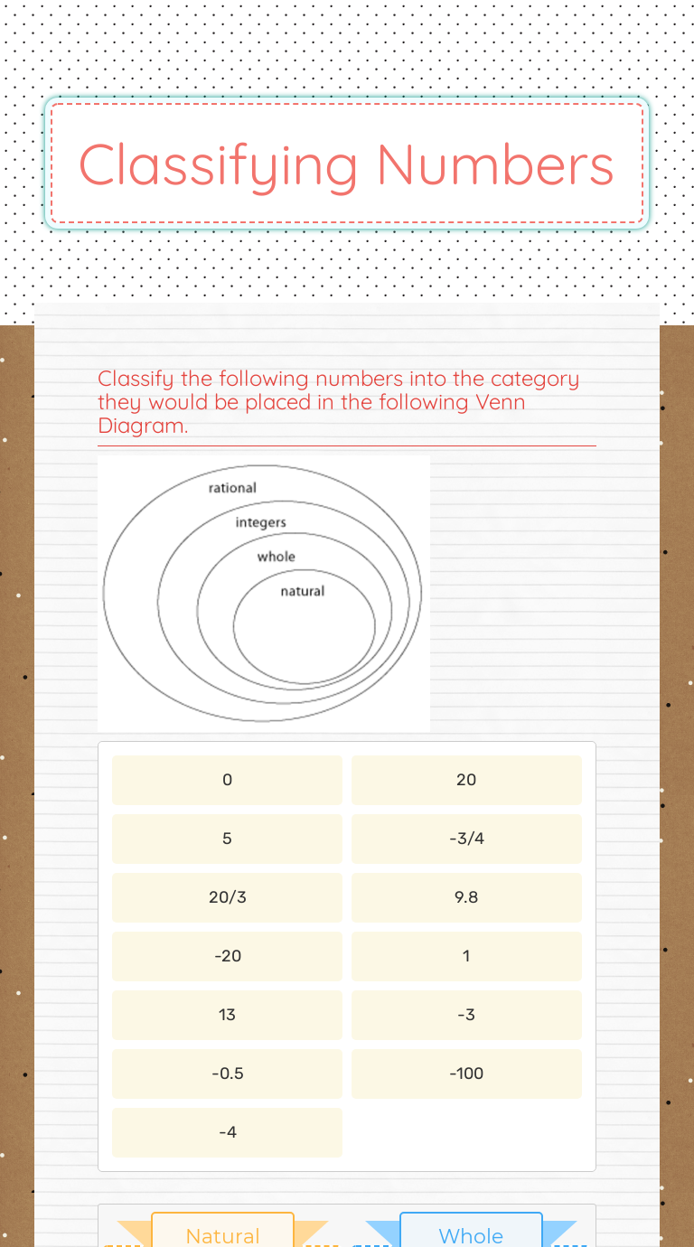 Classifying Numbers  Interactive Worksheet by Laura Boisacq Regarding Classifying Rational Numbers Worksheet