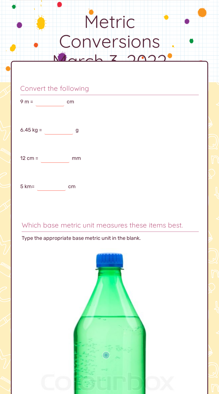 Metric Conversions March 3, 2022 worksheet preview