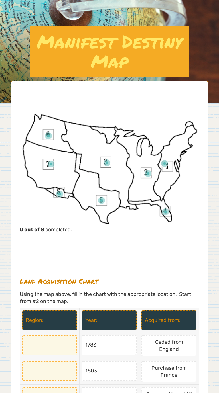 Manifest Destiny Map Interactive Worksheet by Janna Arkow Wizer me