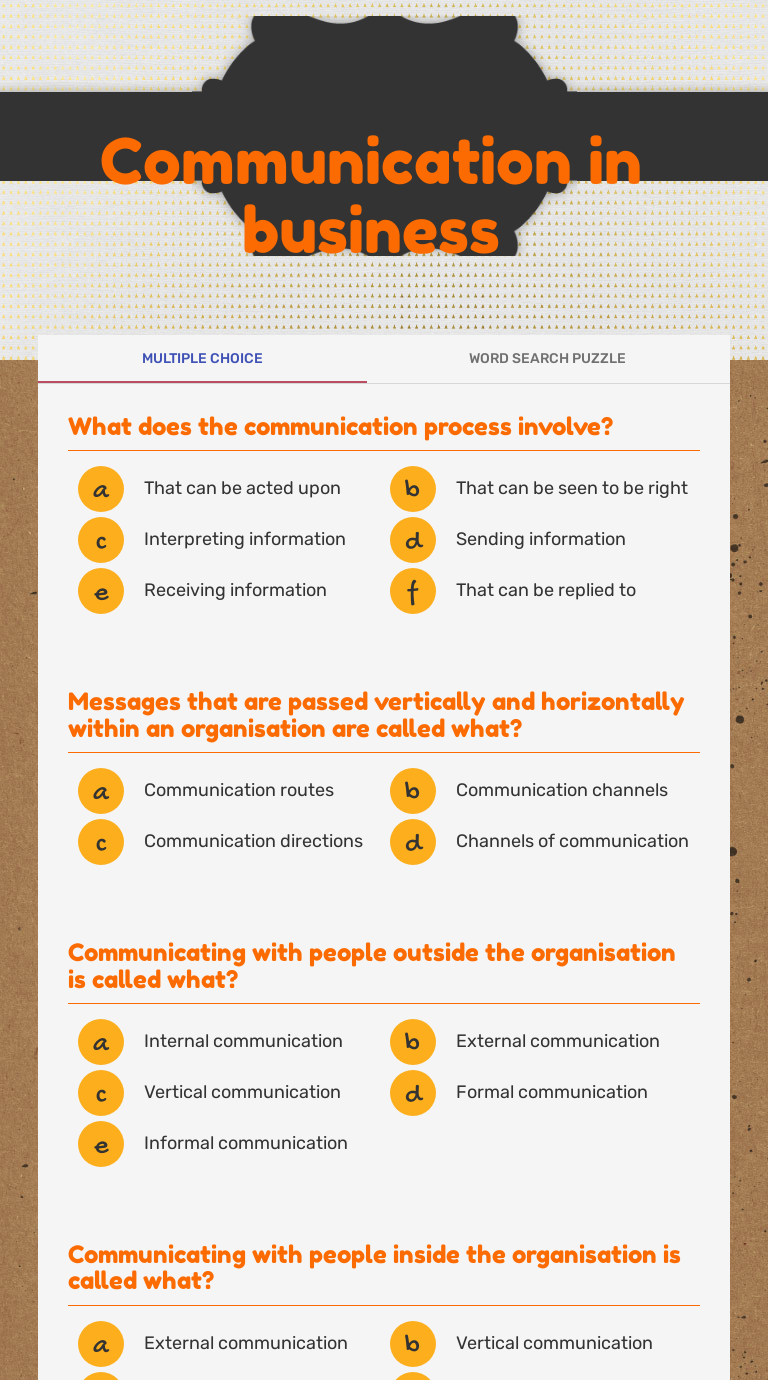 Communication in business worksheet preview