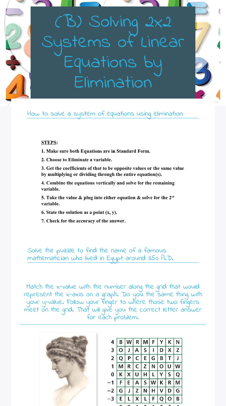 (B) Solving 2x2 Systems Of Linear Equations By Elimination ...