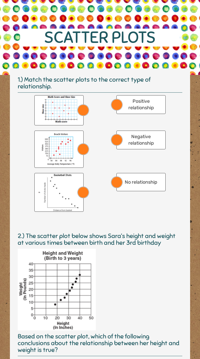 SCATTER PLOTS  Interactive Worksheet by Laurie Winslow  Wizer.me Pertaining To Scatter Plot Worksheet 8th Grade
