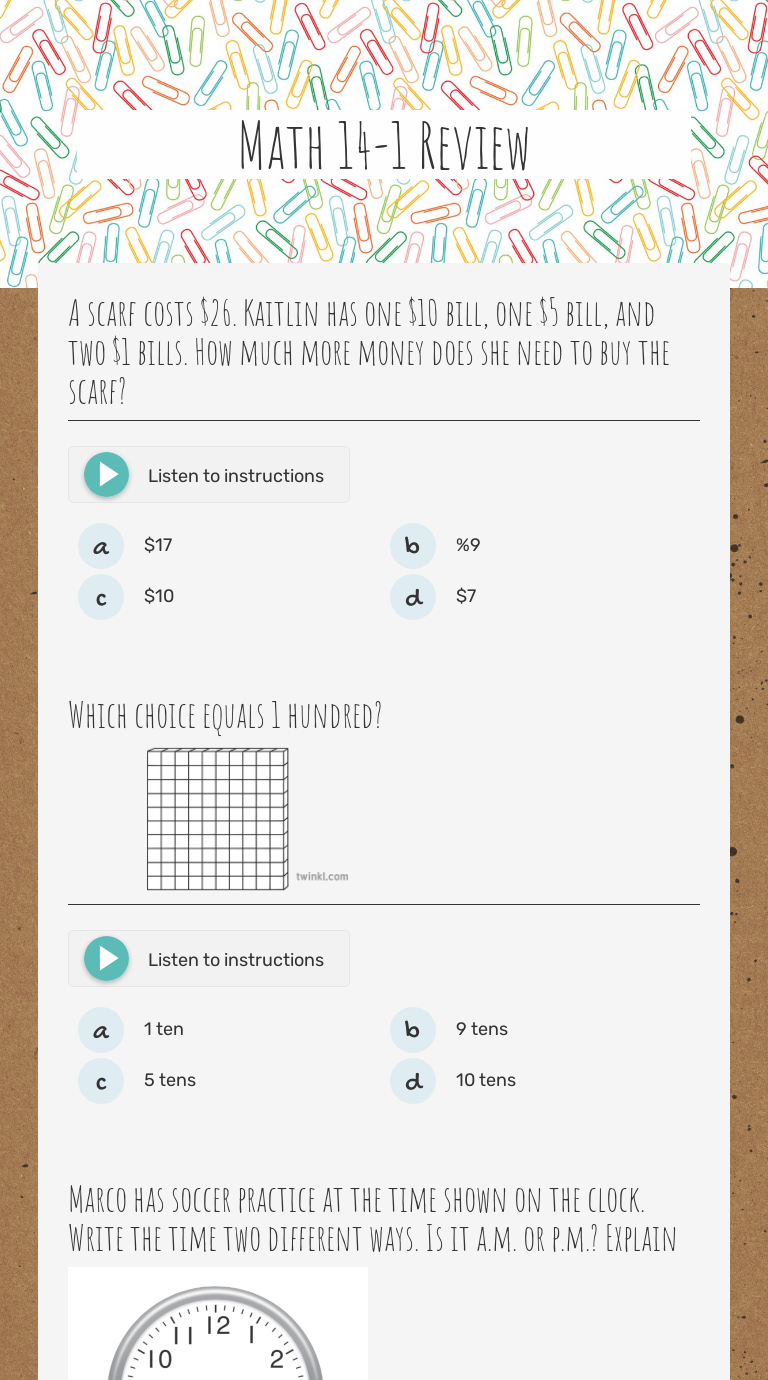 Math 14-1 Review worksheet preview image