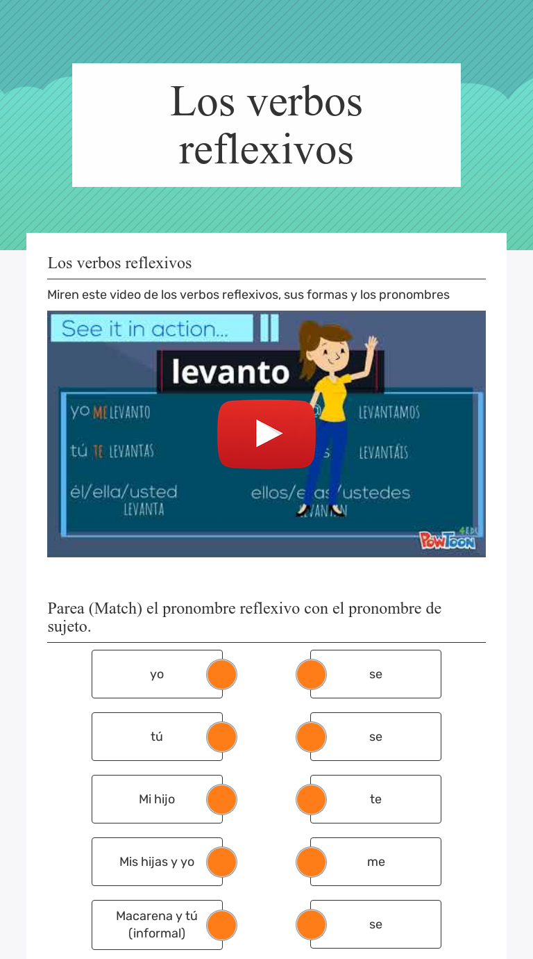 Los Verbos Reflexivos Interactive Worksheet By Aylen Martinez Wizer Me