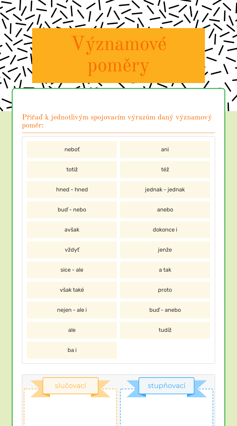 Významové poměry worksheet preview image