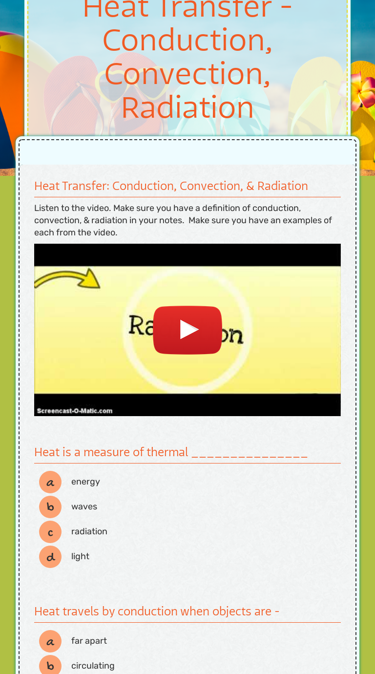 Heat Transfer Conduction Convection Radiation Interactive Worksheet By Stacey Self Wizer Me