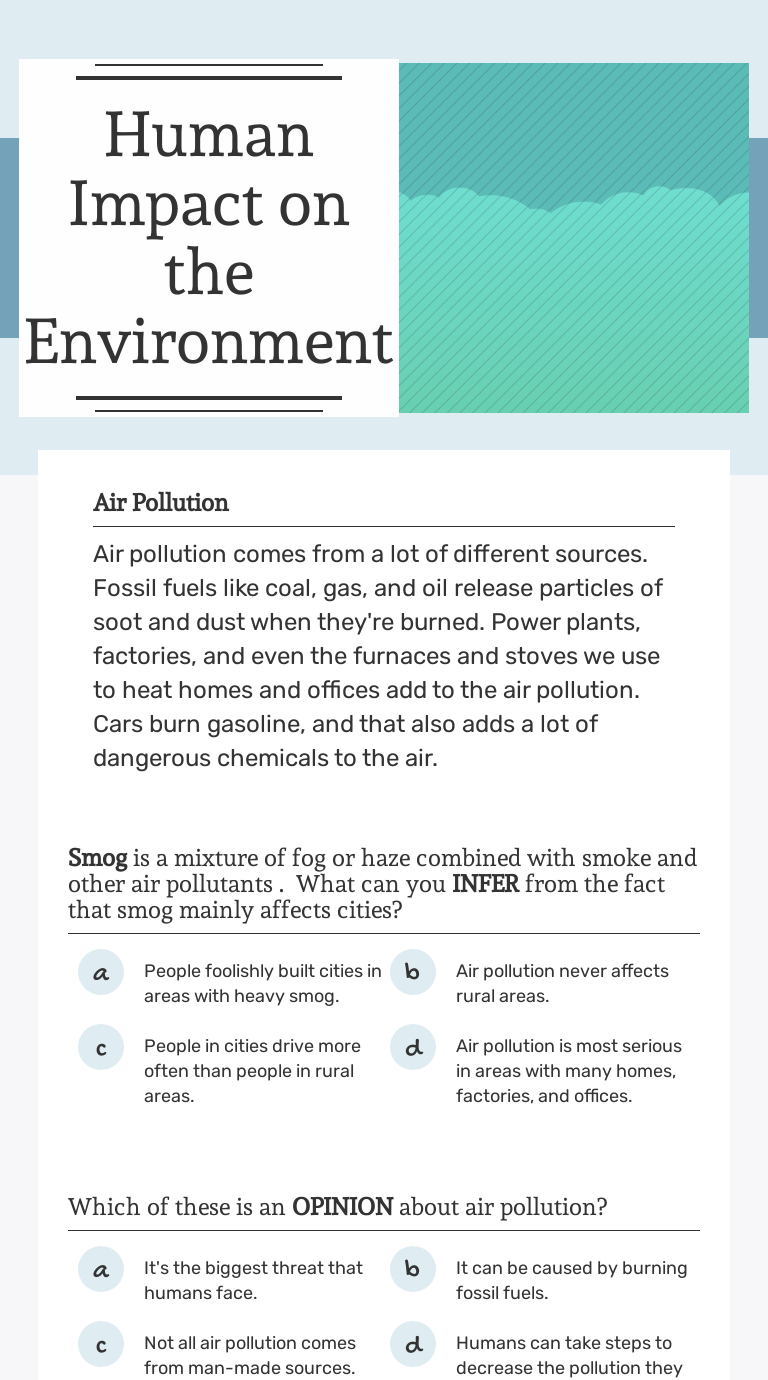 Human Impact On The Environment Webquest Worksheet Answer Key