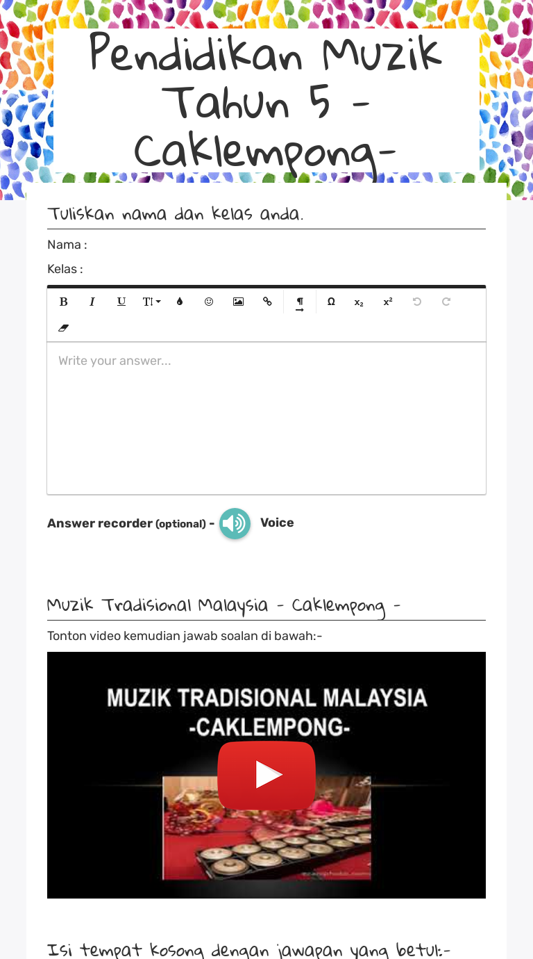 Pendidikan Muzik Tahun 5 -Caklempong-  Interactive Worksheet by 