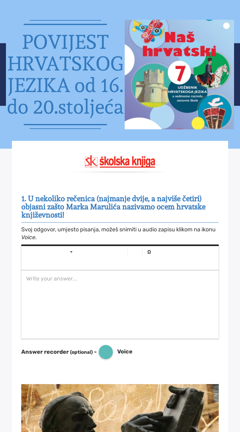 POVIJEST HRVATSKOG JEZIKA 
od 16. do 20.stoljeća worksheet preview image