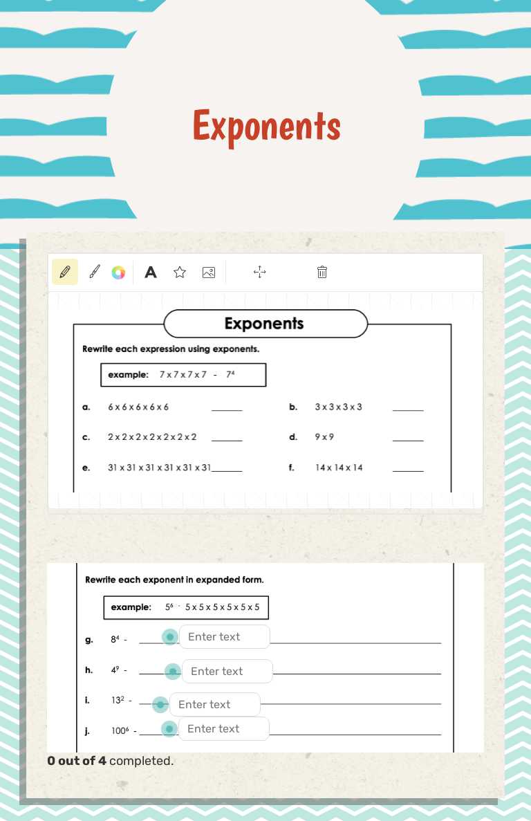 Exponents Grade 6 worksheet preview