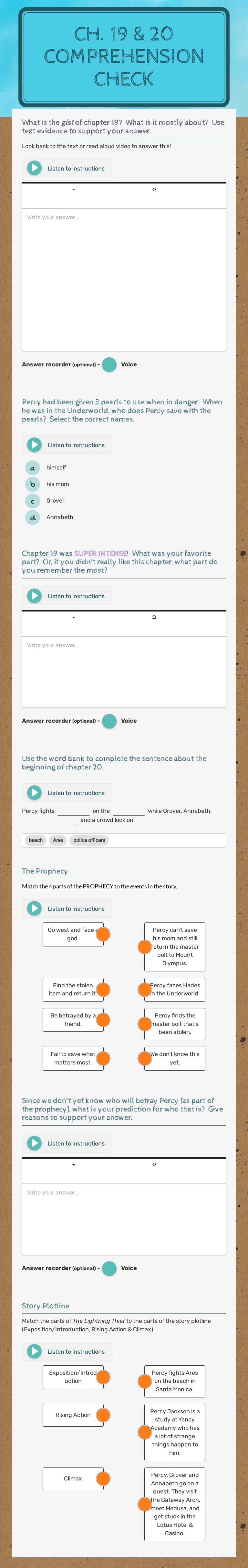 Ch. 19 & 20 Comprehension Check Grade 6 worksheet preview