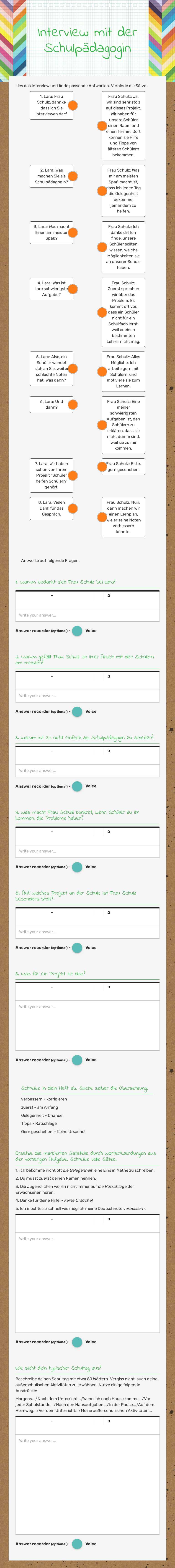 Interview mit der Schulpädagogin worksheet preview image