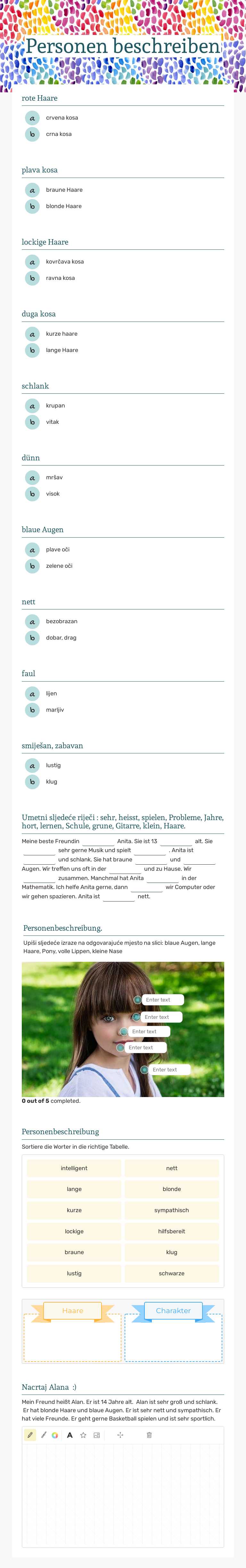 Personen beschreiben Grade 6 worksheet preview