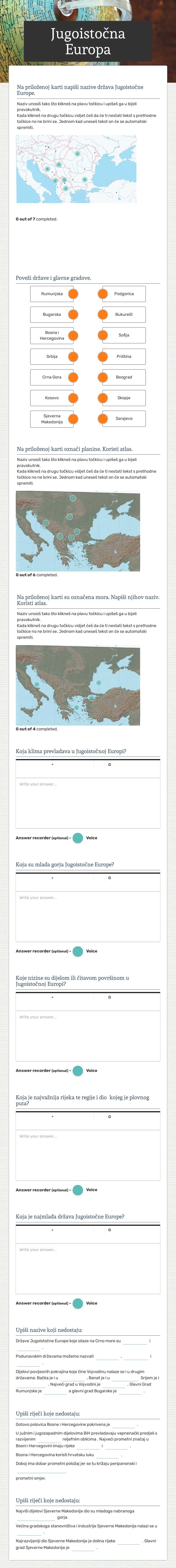 Jugoistočna Europa Grade 7 worksheet preview