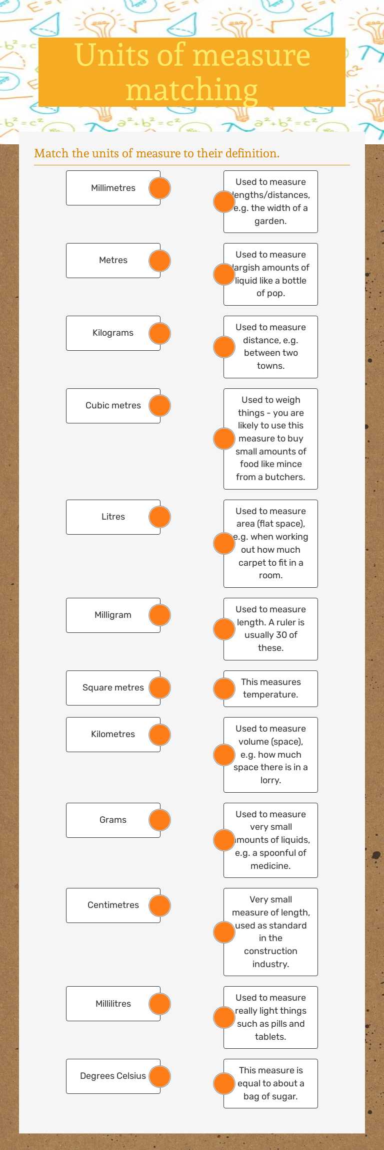Units of measure matching worksheet preview image