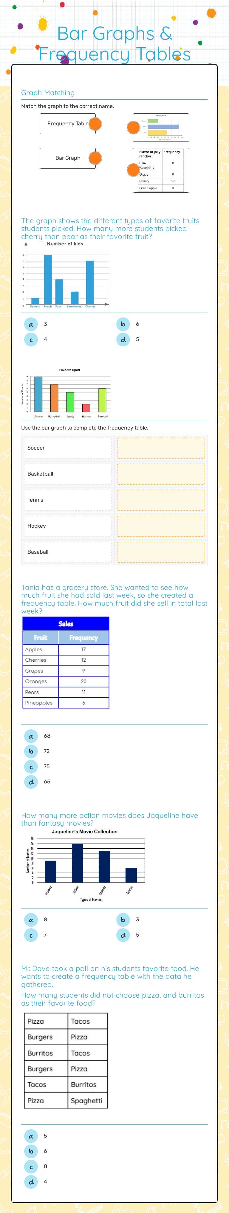 Bar Graphs & Frequency Tables worksheet preview image