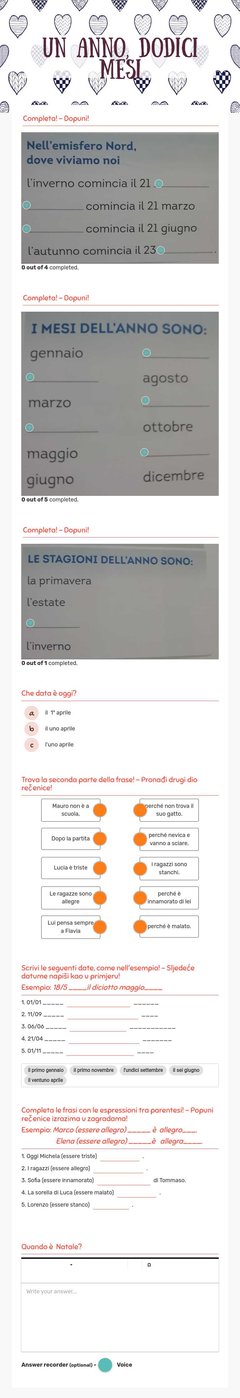 un anno, dodici mesi Grade 5 worksheet preview