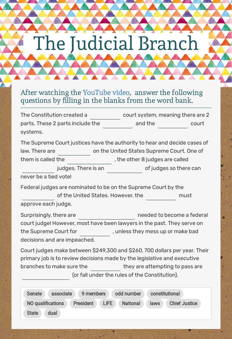 The Judicial Branch worksheet preview image