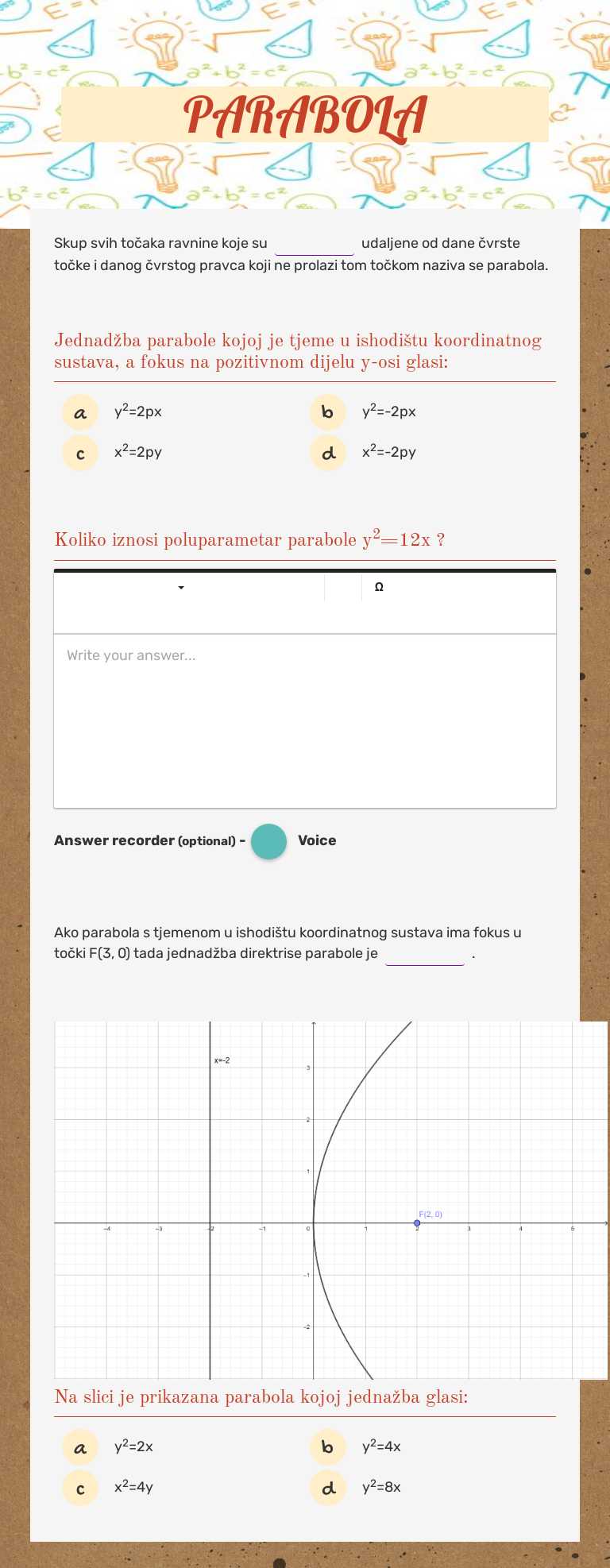 PARABOLA worksheet preview image