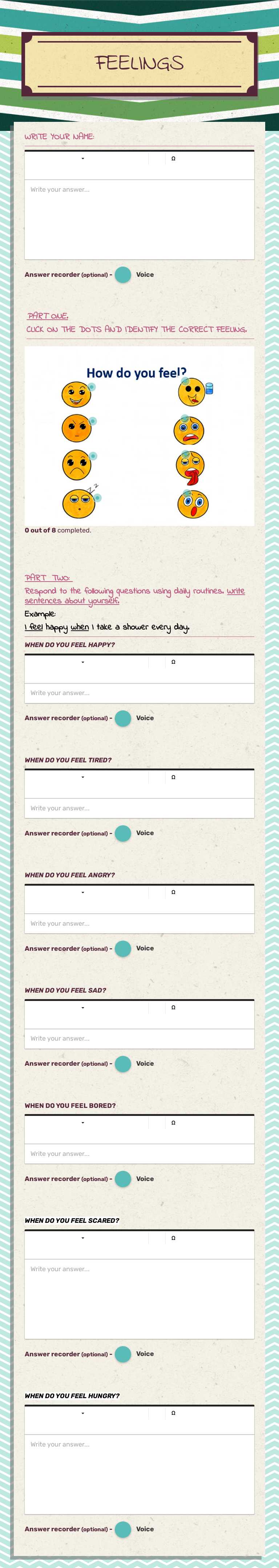 FEELINGS worksheet preview