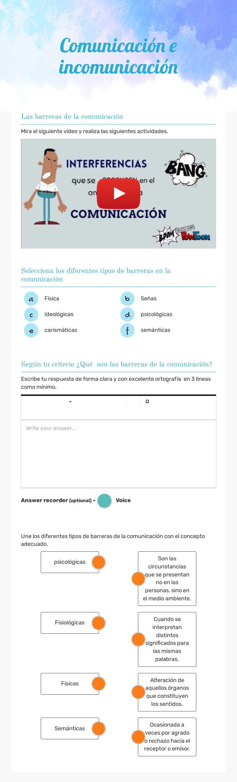 Comunicación e incomunicación worksheet preview image