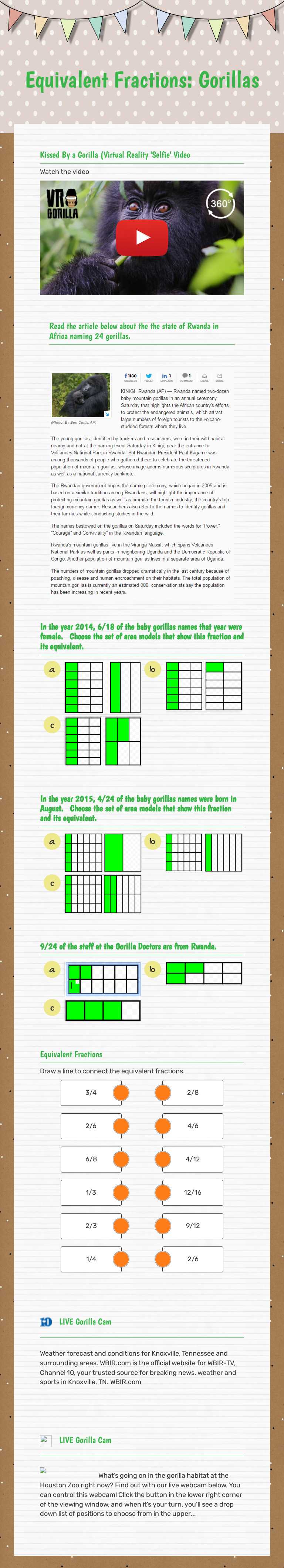 Equivalent Fractions: Gorillas worksheet preview image