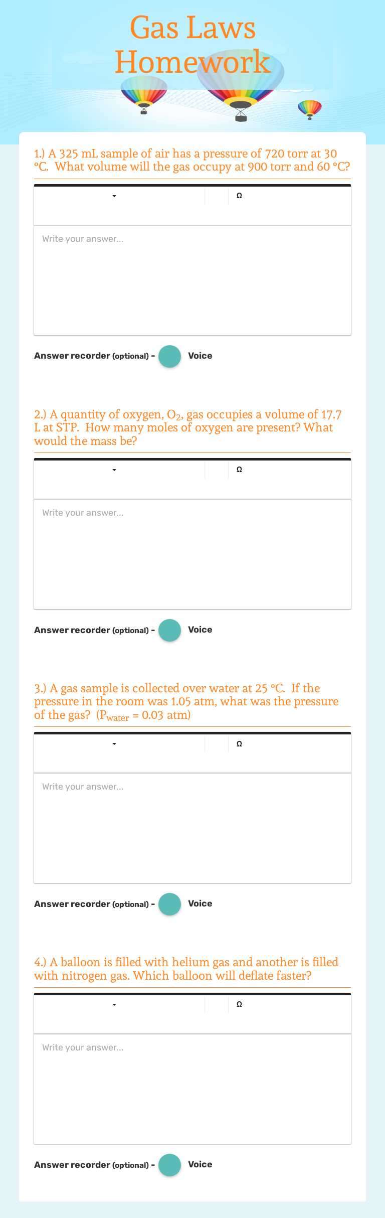 Gas Laws Homework worksheet preview image