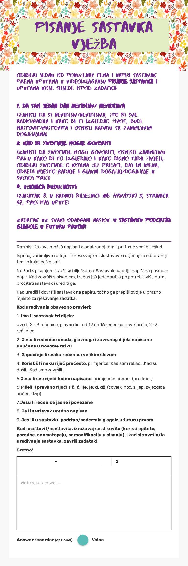 PISANJE SASTAVKa vježba worksheet preview image