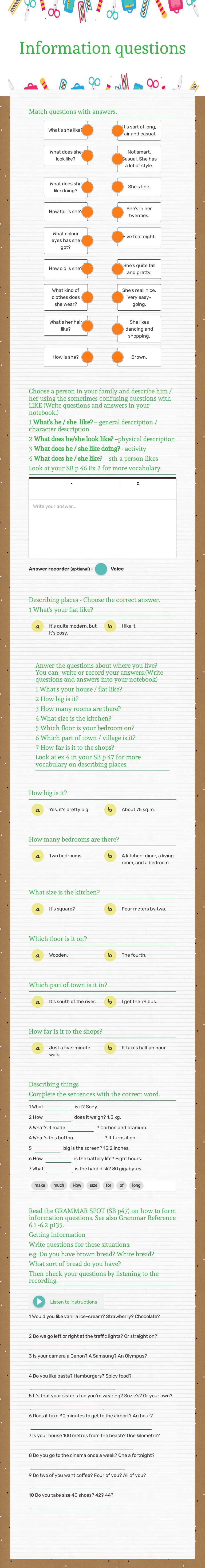 Information questions Grade 10 worksheet preview