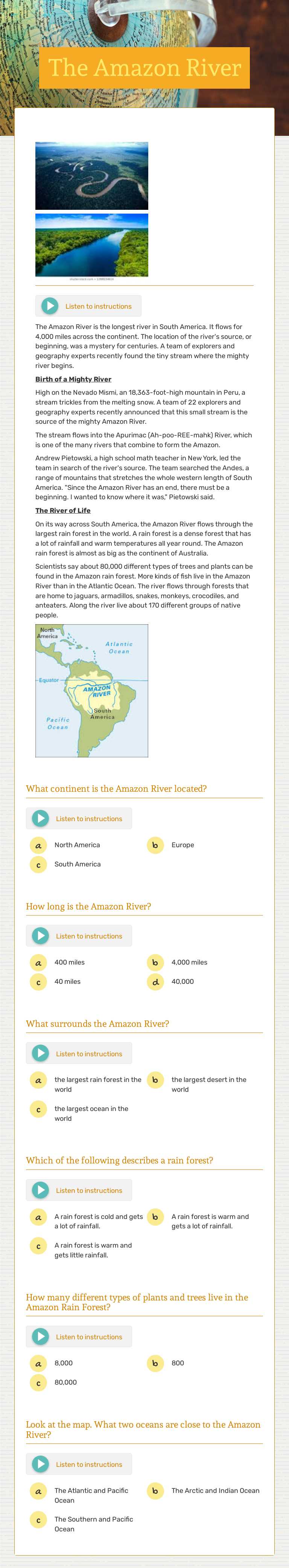 The Amazon River Grade 3 worksheet preview