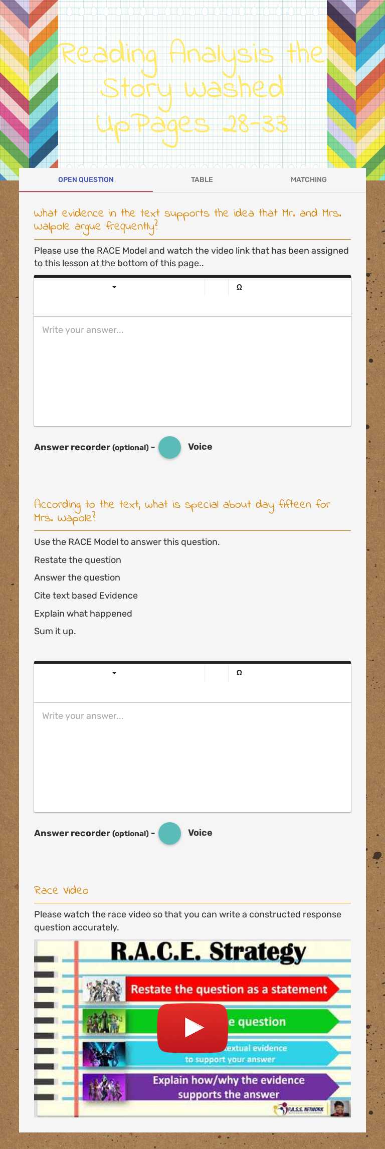 Reading Analysis the Story Washed UpPages 28-33 Grade 5 worksheet preview