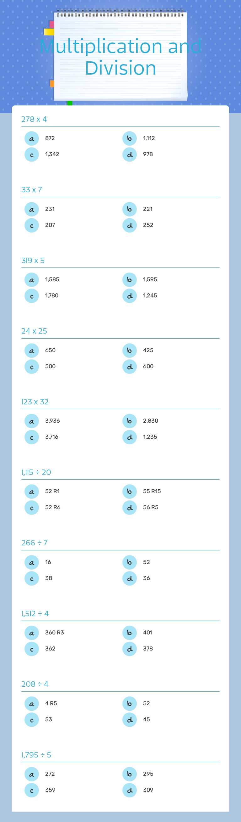 Multiplication and Division worksheet preview image