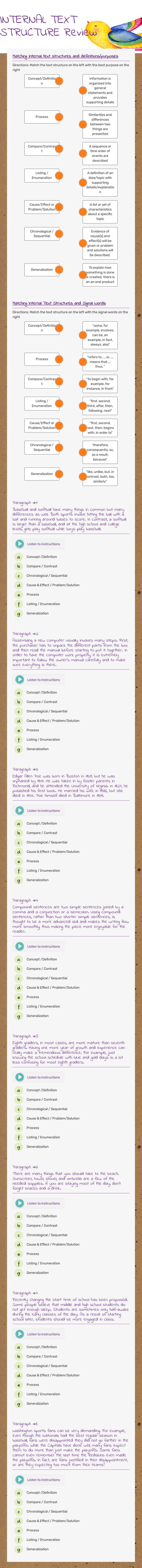 INTERNAL TEXT STRUCTURE Review Grade 10 worksheet preview