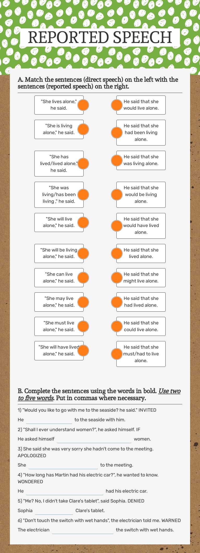 REPORTED SPEECH worksheet preview image