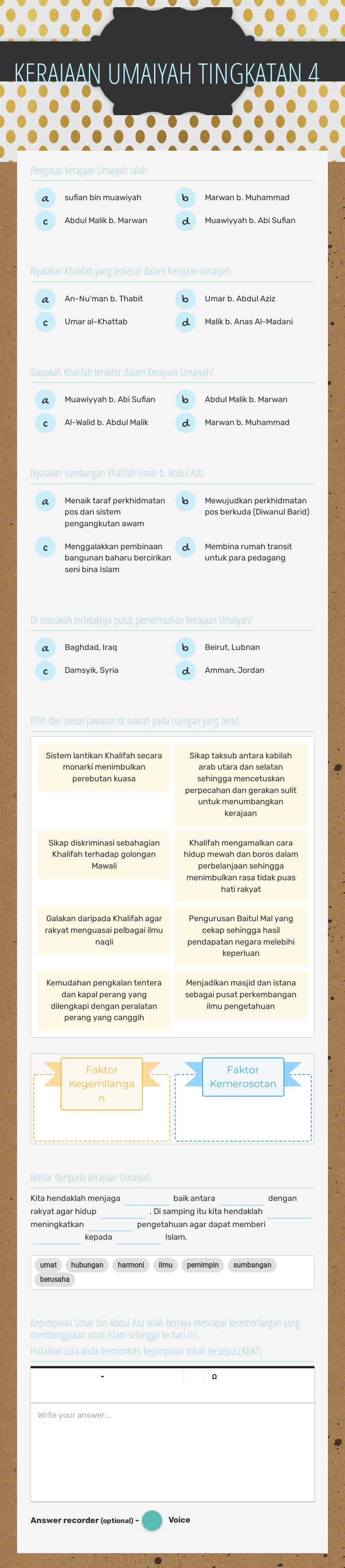 KERAJAAN UMAIYAH TINGKATAN 4 worksheet preview image