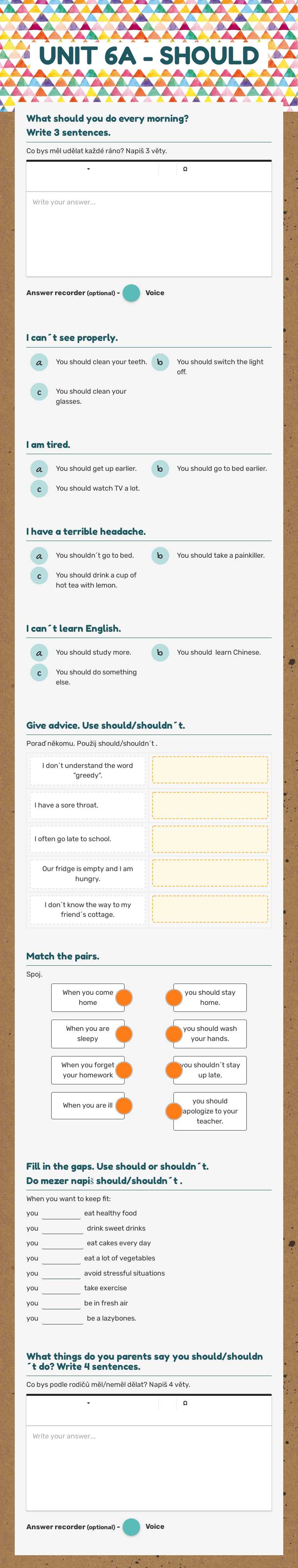 UNIT 6A - SHOULD worksheet preview image