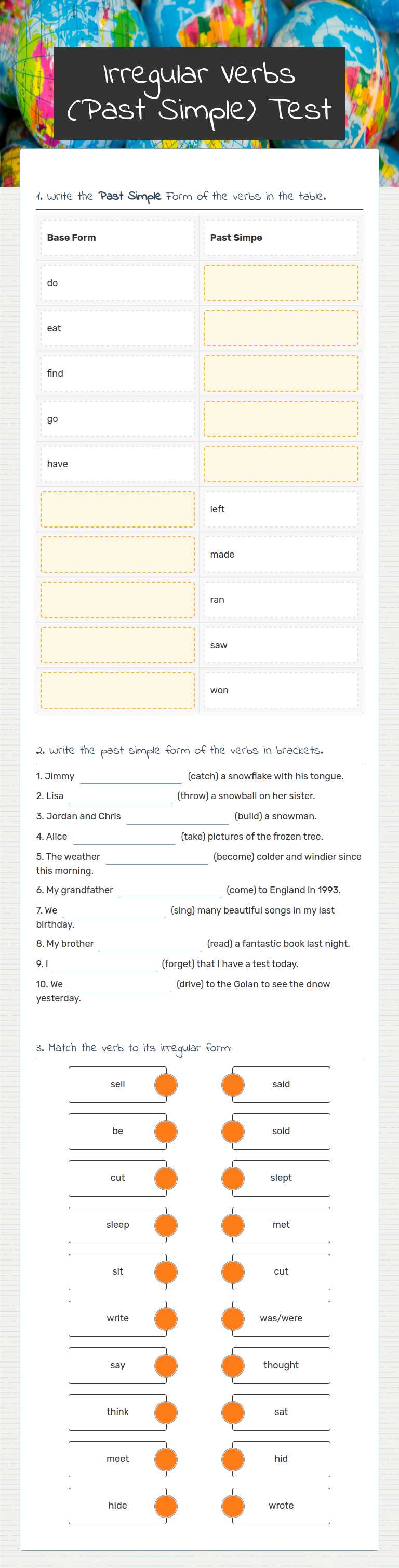 Irregular Verbs
 (Past Simple) Test worksheet preview image