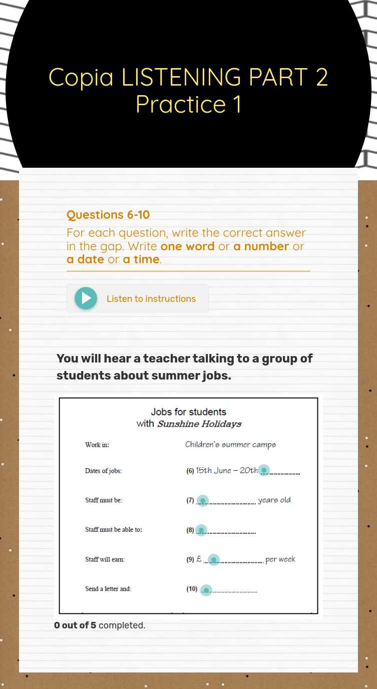 Copia LISTENING PART 2 Practice 1 worksheet preview image