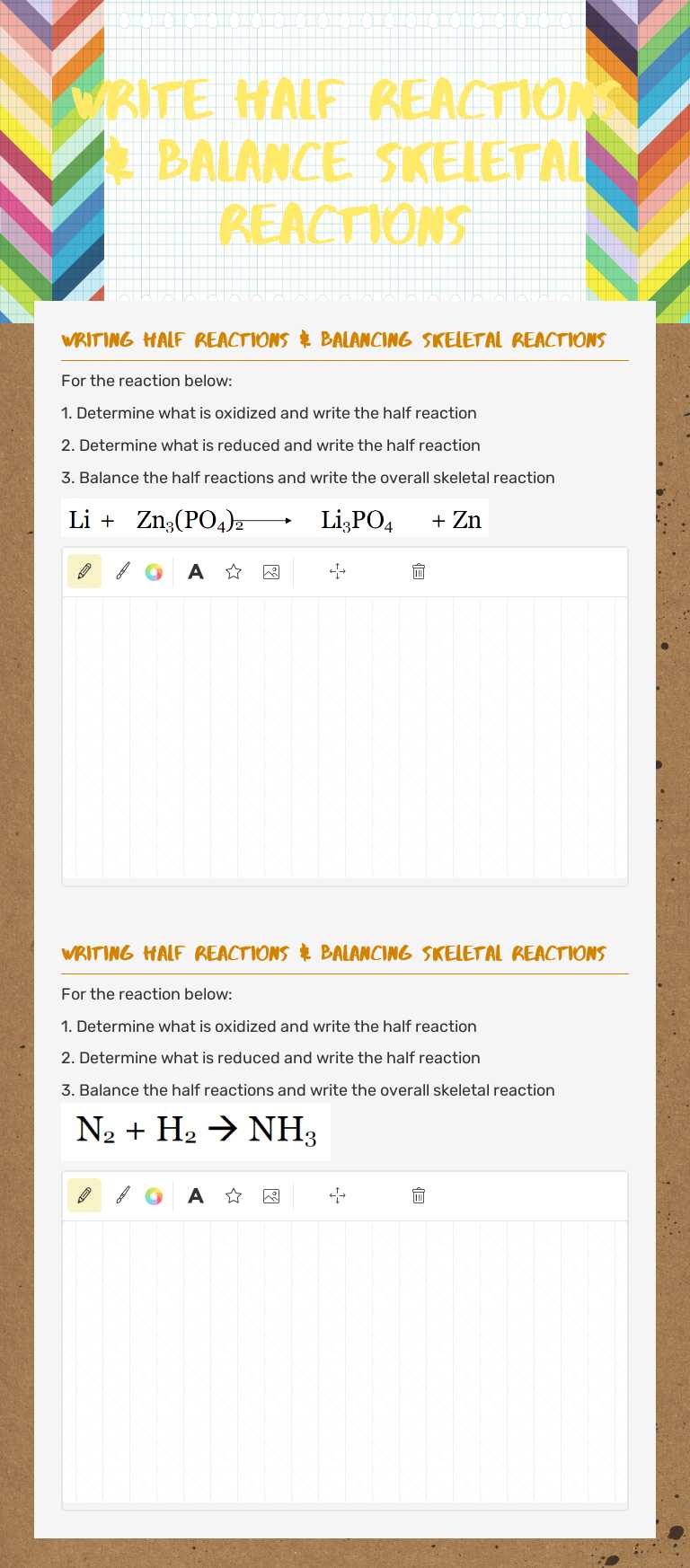 Write Half Reactions & Balance Skeletal Reactions worksheet preview image