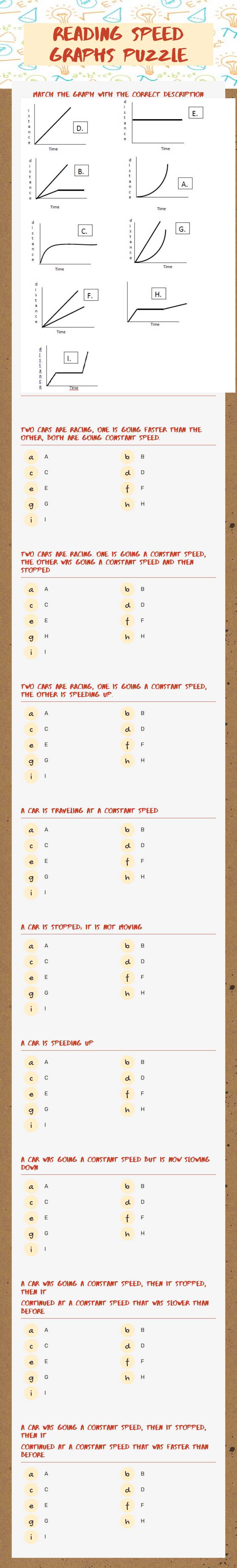 READING SPEED GRAPHS PUZZLE Grade 8 worksheet preview