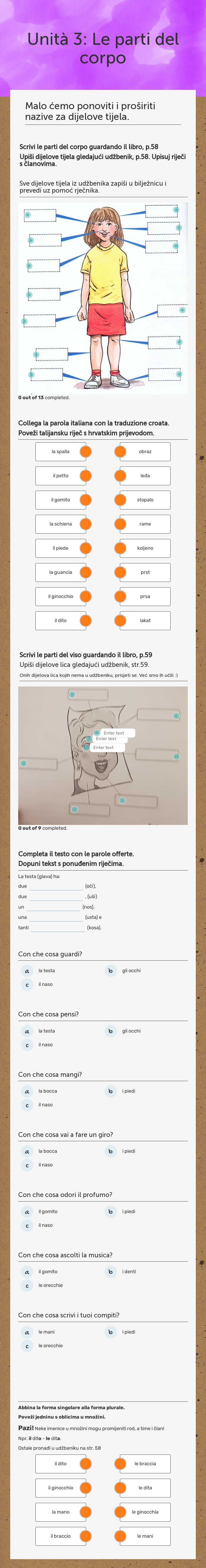Unità 3: Le parti del corpo worksheet preview image