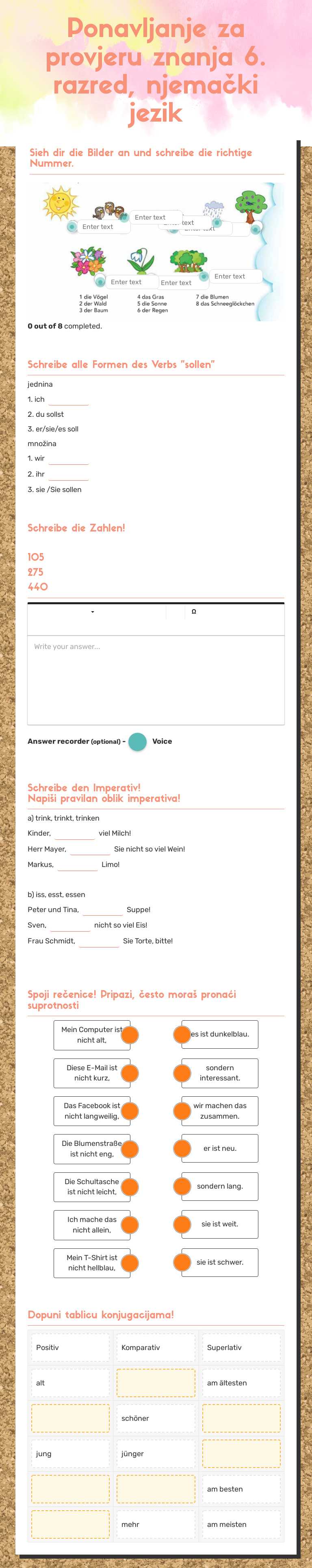 Ponavljanje za provjeru znanja
6. razred, njemački jezik worksheet preview image