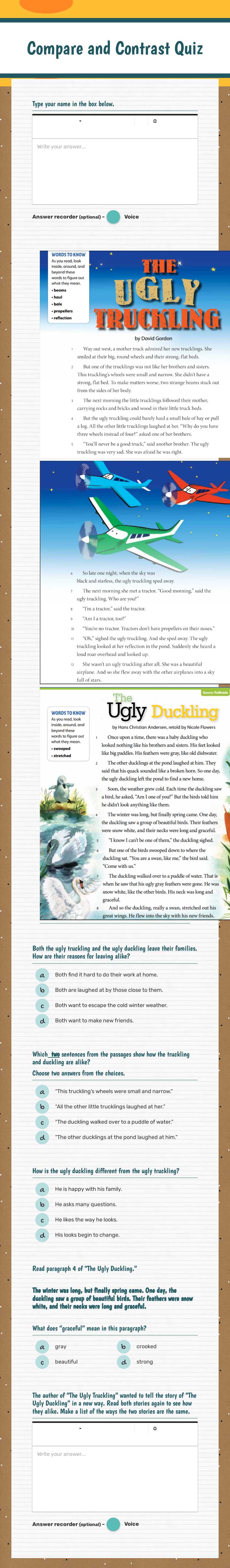 Compare and Contrast Quiz worksheet preview image