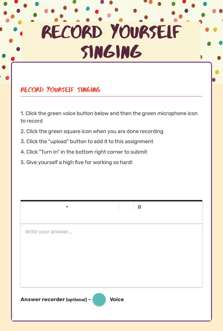 Record Yourself Singing worksheet preview image