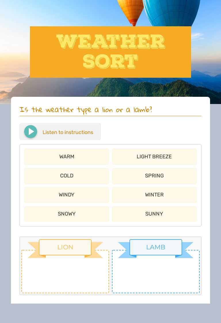 Weather Sort worksheet preview image