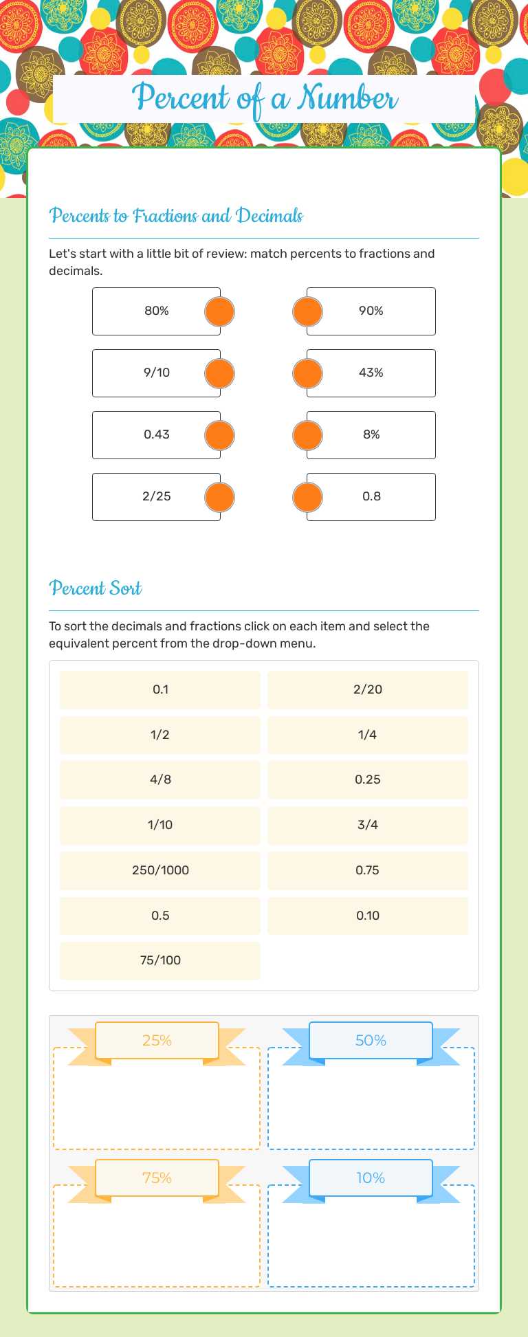 Percent of a 
Number worksheet preview image