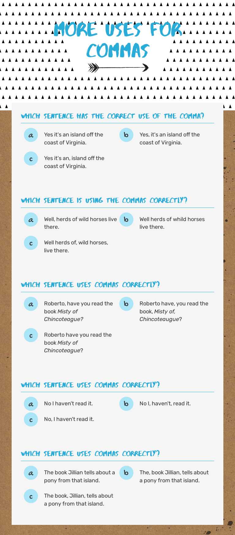 More Uses for Commas Grade 5 worksheet preview